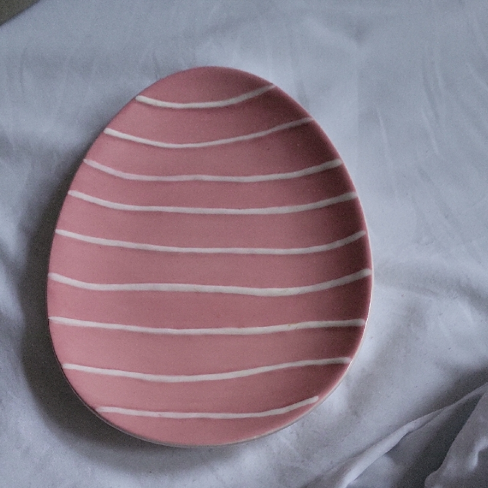 Pink Striped Ceramic Plate